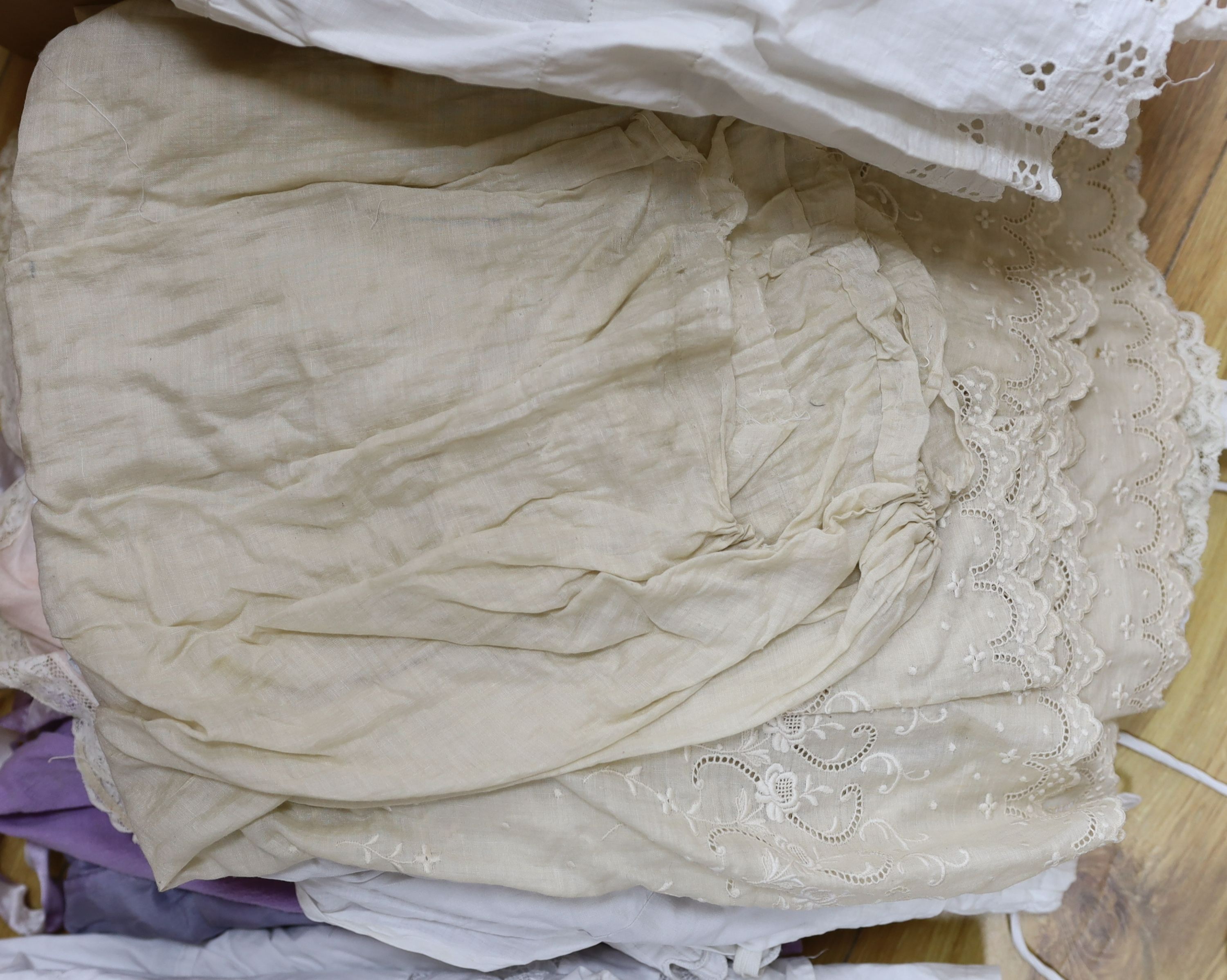 A collection of ladies chemises, petticoats and other textiles (1 box)